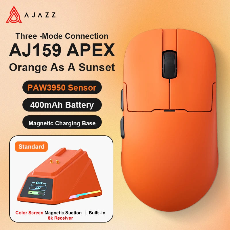 AJAZZ AJ159 APEX Wireless Gaming Mouse, Lightweight RGB Gaming Mouse with Magnetic Charging Dock, Bluetooth & 2.4GHz, Up to 30,000 DPI for PC & Laptop
