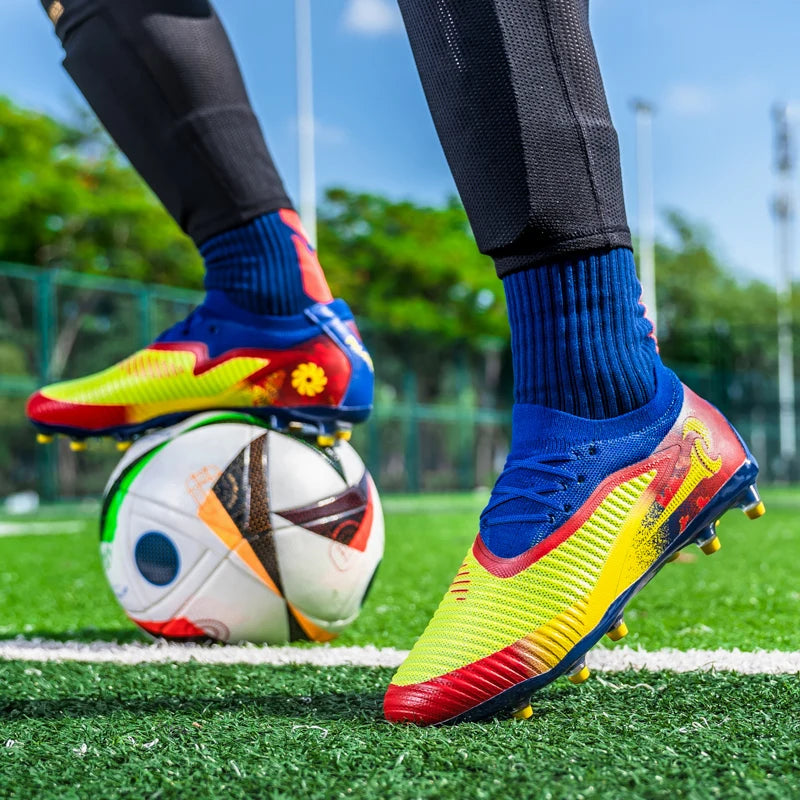 New Men Football Boots Outdoor Sport Boys Long Spikes Non Slip Breathable Match Training Cleats Soccer Shoes Adult Comfortable