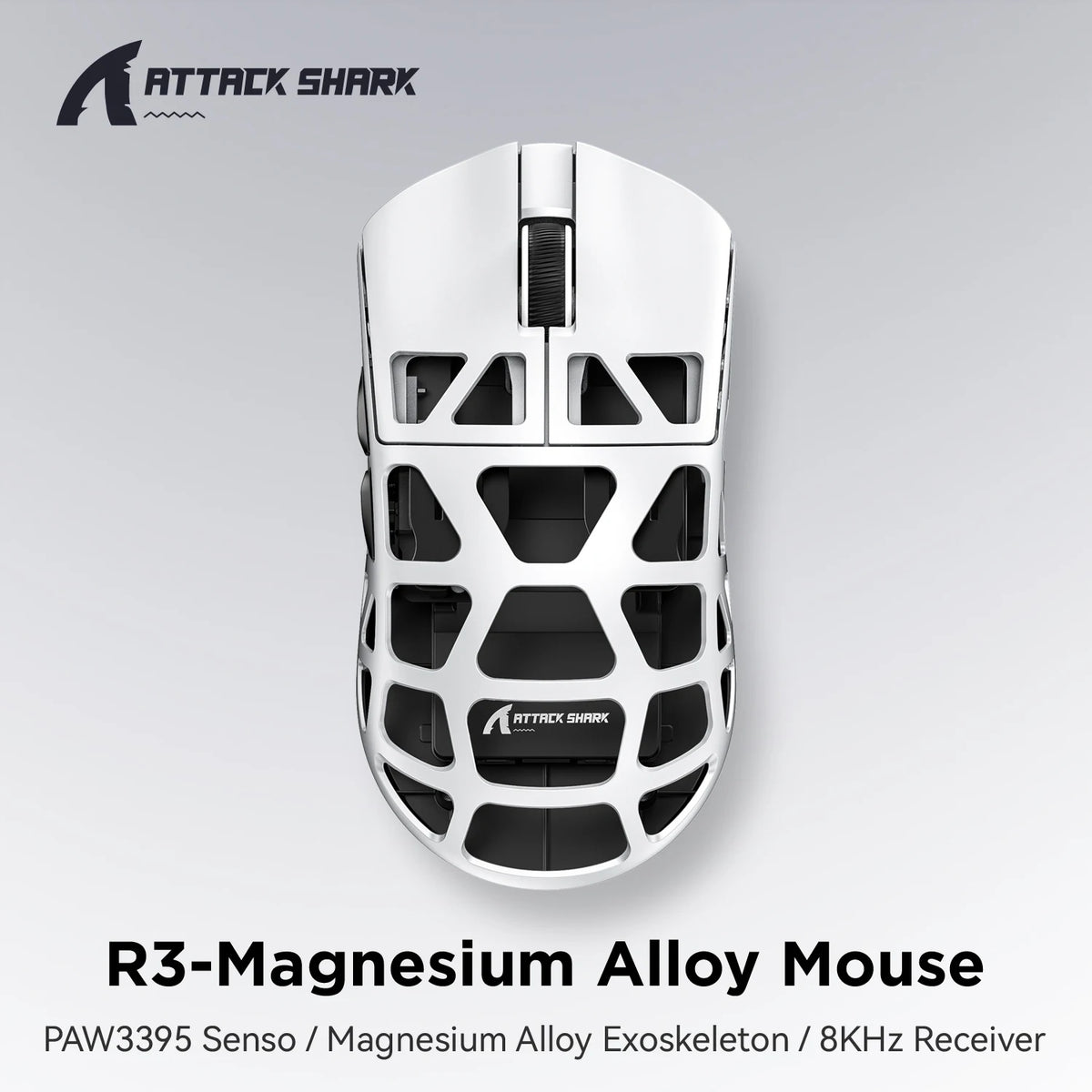 Mouse ATTACK SHARK R3 8KHz in lega di magnesio, sensore PixArt PAW3395, fino a 26000 DPI, 2.4G/BT/cablato, ultraleggero da 46g, per PC/Mac