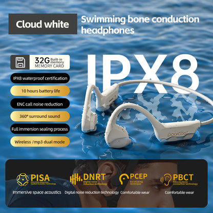 POLVCDG X7 Bone Conduction Headphones Bluetooth 5.3 IPX8 Waterproof Swimming Headset with 32GB MP3 Memory & Microphone