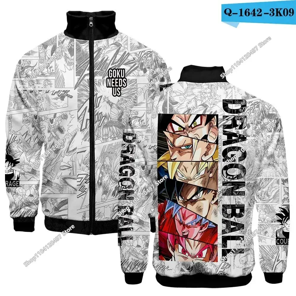 Anime Goku Dragon Ball Jacket Men Women Harajuku Hip Hop Japanese Zip Up Hoodies Goku Clothes Stand Collar Sweatshirt, Produit gaming premium Fraquane