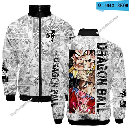 Anime Goku Dragon Ball Jacket Men Women Harajuku Hip Hop Japanese Zip Up Hoodies Goku Clothes Stand Collar Sweatshirt, Produit gaming premium Fraquane