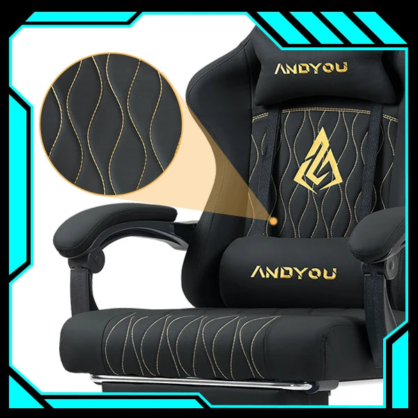 Andyou Ergonomic Gaming Chair with Reclining PU Leather Seat, Swivel Computer Gaming Chair with Adjustable Height, Lumbar Support & Footrest Design