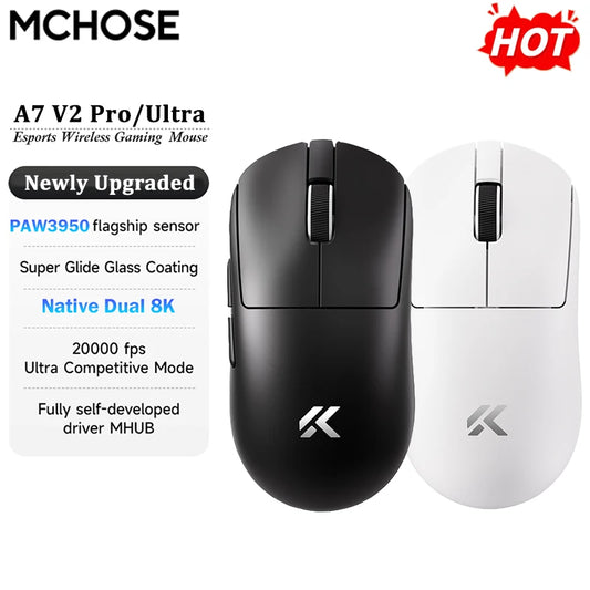 Ratón gaming inalámbrico ultraligero MCHOSE A7 V2 Ultra / Pro Dual 8000Hz PAW3950 TI 42000DPI para PC y gamers de e-sports