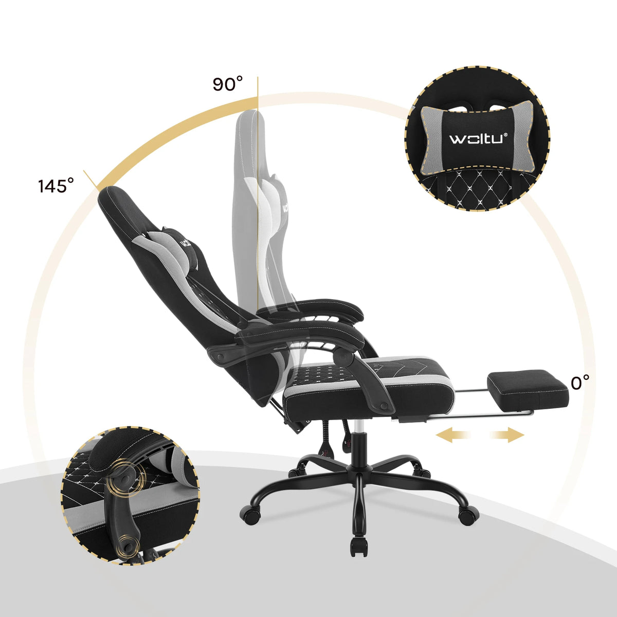 Cadeira de computador giratória WOLTU com função de massagem, cadeira de escritório ergonómica com almofada e apoio para os pés, cadeira gaming ajustável em altura