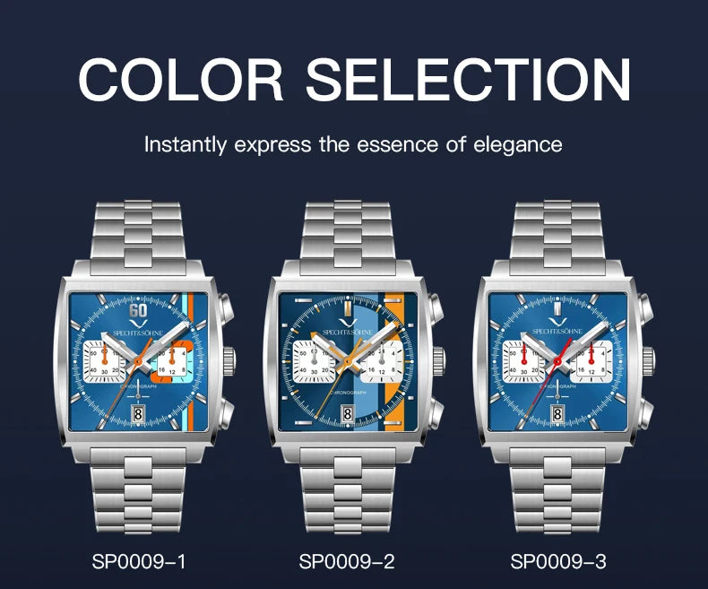 2024 Specht & Sohne New Classic Men's Quartz Watch Blue Color Stainless Steel Japan VK63 Movt Genuine Leather Montre Homme 39MM