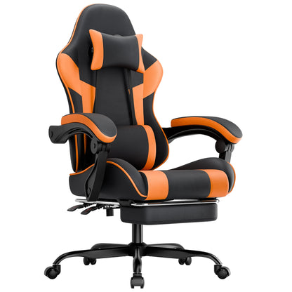 Comanlai Gaming Chair with Footrest Ergonomic High Back Gaming Chair, Adjustable Headrest & Lumbar Support, PU Leather Swivel Computer Gaming Chair for Office & Home