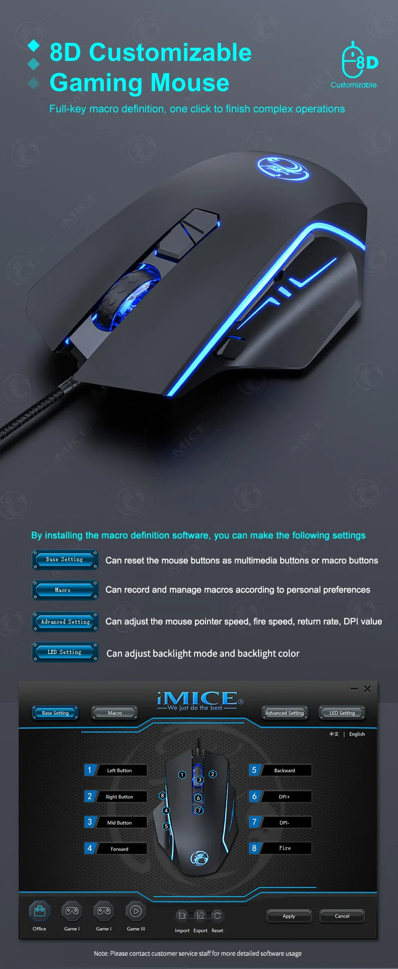 USB Wired Gaming Mouse RGB Backlit High Precision Optical Mouse, 8-Button 7200 DPI Gaming Mouse for PC, Laptop, Office & Home