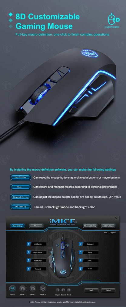 USB Wired Gaming Mouse RGB Backlit High Precision Optical Mouse, 8-Button 7200 DPI Gaming Mouse for PC, Laptop, Office & Home