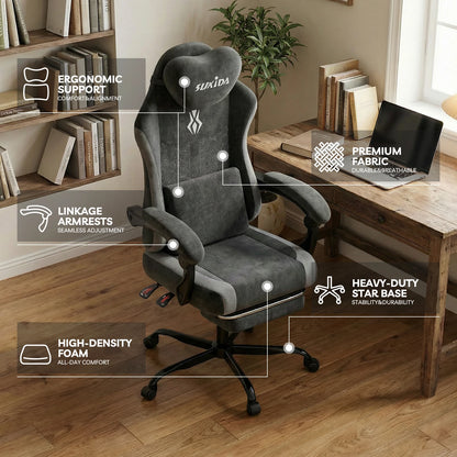 SUKIDA Ergonomic Gaming Chair Breathable Fabric Office Chair with Lumbar Support, Adjustable Height PC Gaming Chair, Comfortable Executive Desk Chair