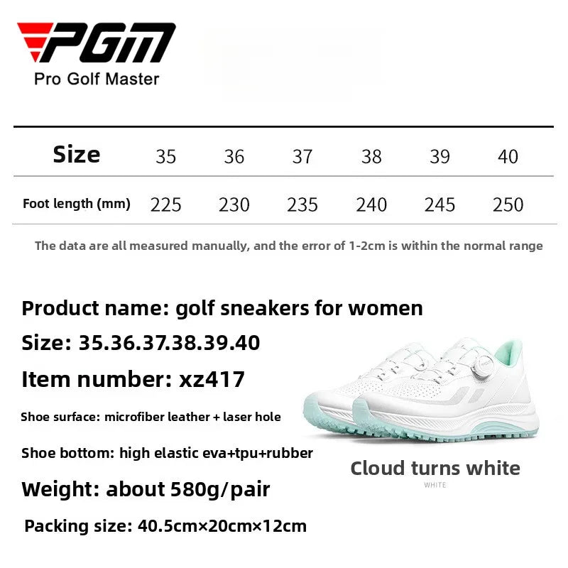 PGM Women Golf Shoes Summer Breathable Knob Shoelaces Height Increase Anti Slip Korean Outdoor Sports Sneakers XZ417