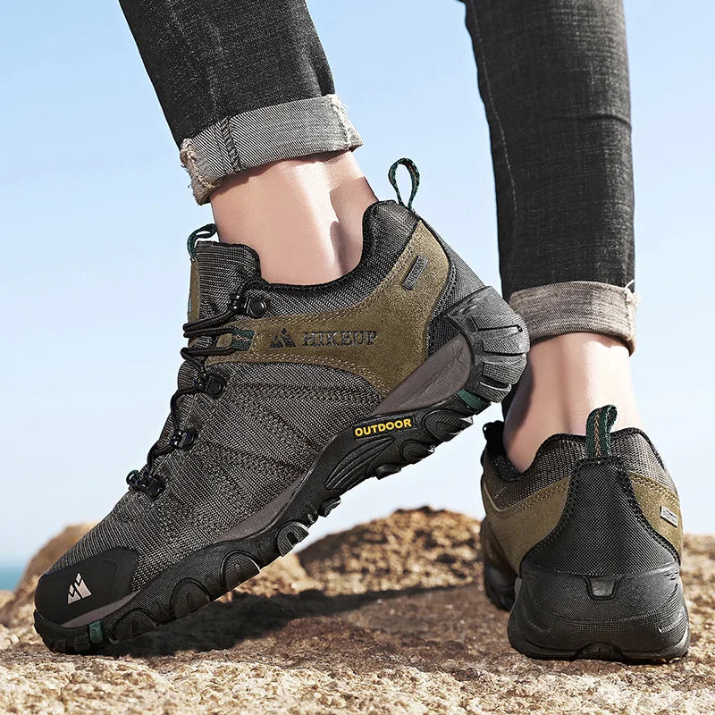 HIKEUP Celoroční pánské turistické boty pro outdoorové sporty z pravé kůže, odolné proti opotřebení, horolezecké boty s gumovou podrážkou, trekingové tenisky