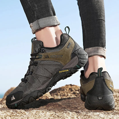 HIKEUP Celoroční pánské turistické boty pro outdoorové sporty z pravé kůže, odolné proti opotřebení, horolezecké boty s gumovou podrážkou, trekingové tenisky