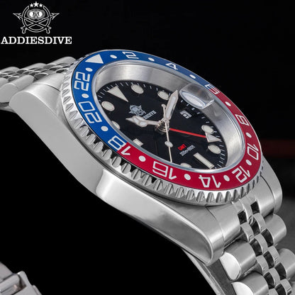 ADDIESDIVE AD2050 Men GMT Watch Swiss Ronda 515-24 BGW9 Super Luminous 20Bar Waterproof reloj 316L Stainless Steel Quartz Watch