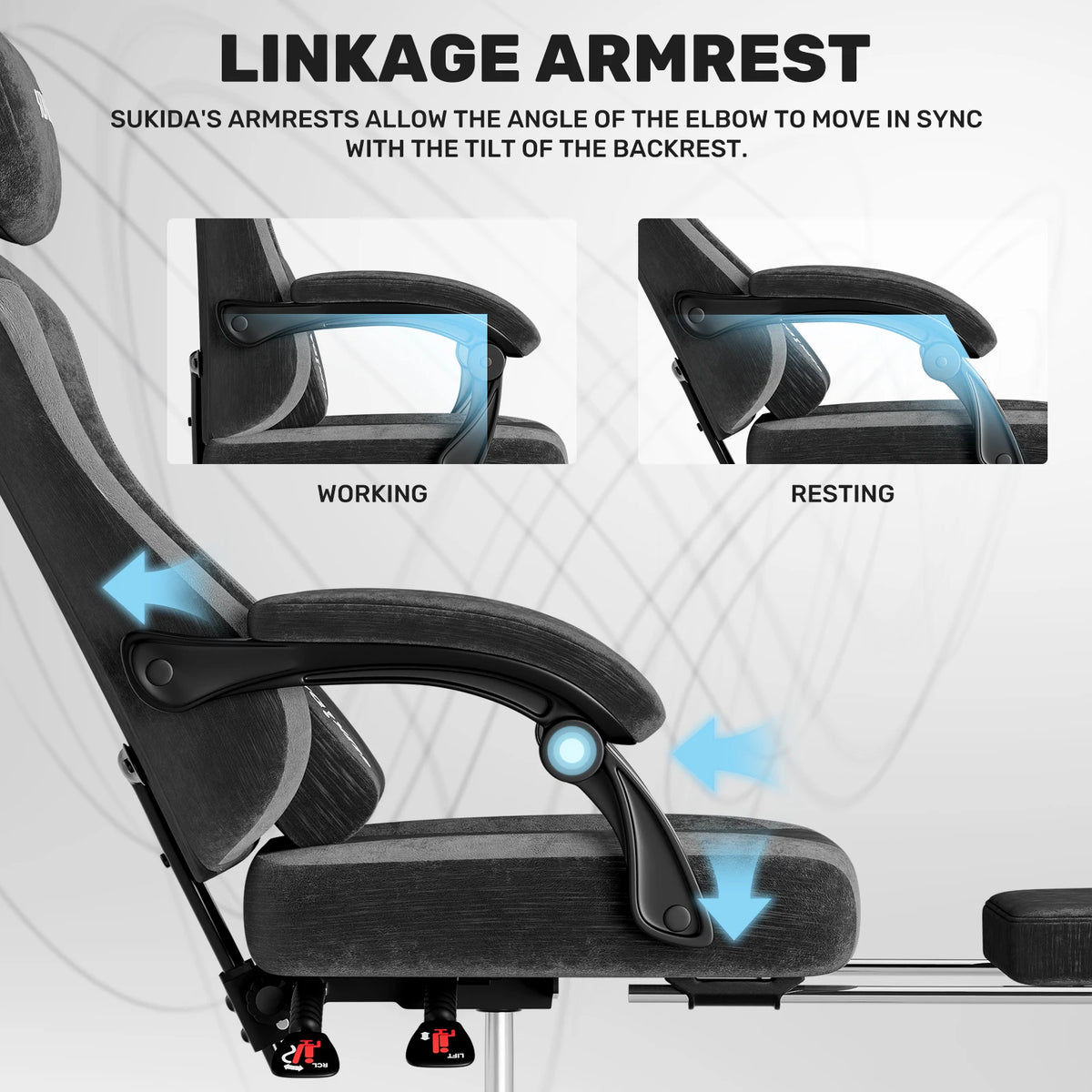 SUKIDA Ergonomic Gaming Chair Breathable Fabric Office Chair with Lumbar Support, Adjustable Height PC Gaming Chair, Comfortable Executive Desk Chair