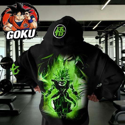 Sudadera con capucha de gimnasio retro Dragon Ball otoño invierno 2026, 100% algodón, estampado verde de Broly, corte oversized, streetwear fitness para hombre y mujer