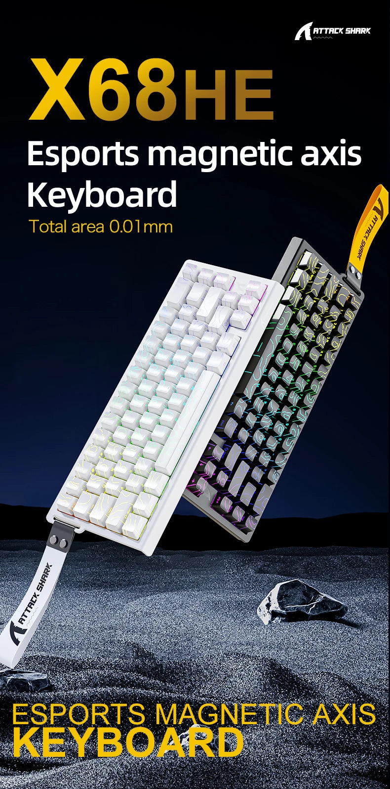 ATTACK SHARK X68 HE Rapid Trigger Magnetic Keyboard 8KHz Wired Gaming Keyboard, 60% RGB Hall Effect Keyboard with 0.01mm RT Accuracy, Snap Tap & DKS for PC/Mac