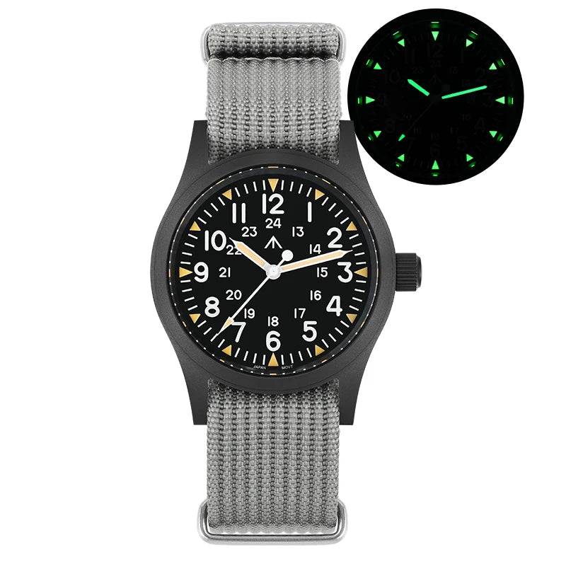 Militado ML05 Vintage Field Watch  VH31 Sweep Quartz Movement, Domed Sapphire Crystal, 38mm, Luminous & 100M Waterproof