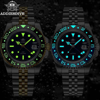 ADDIESDIVE AD2050 Men GMT Watch Swiss Ronda 515-24 BGW9 Super Luminous 20Bar Waterproof reloj 316L Stainless Steel Quartz Watch