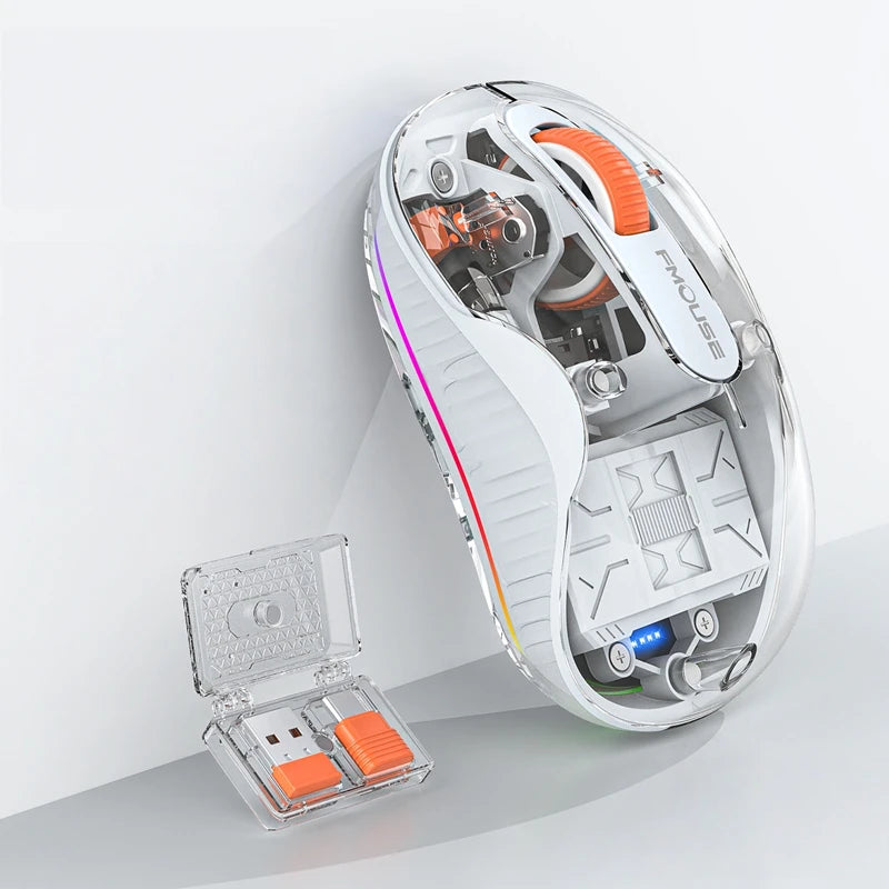 Lenovo Transparent Wireless Mouse Tri-Mode Bluetooth 2.4G Rechargeable RGB Breathing Light Mouse for Laptop PC Office