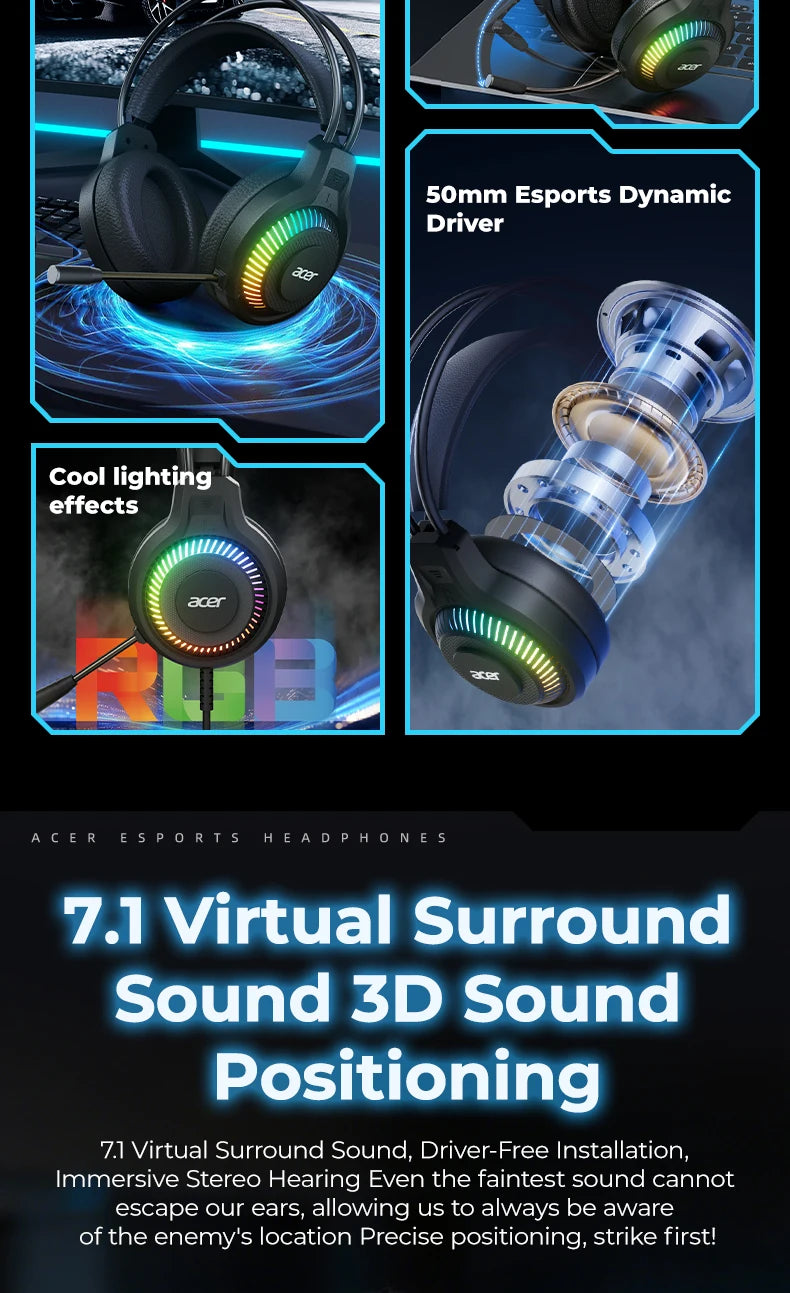 RGB Wired Gaming Earphones with Mic – Low Latency Surround Sound RGB Cool Lighting Gaming Headset with Noise Isolation & Comfort Fit