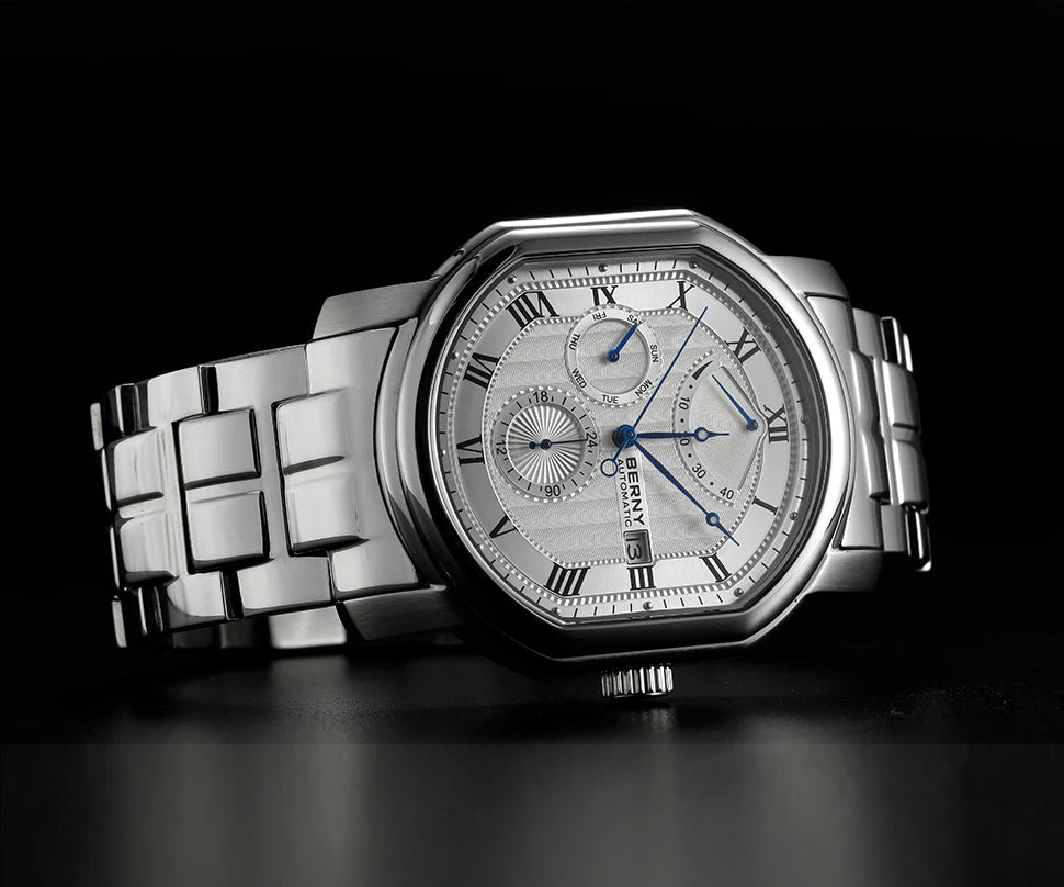 BERNY Men Mechanical Watch Top Accuracy Move Automatic Wristwatch Luxury Male Clock Sapphire Self-Winding Men's Watch Waterproof