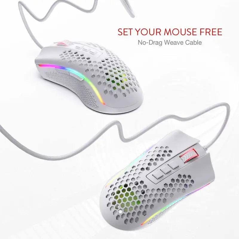 Redragon M808 Storm Lightweight RGB Gaming Mouse, Wired USB Gaming Mouse with 12,400 DPI Optical Sensor, 7 Programmable Buttons, Honeycomb Esports Mouse