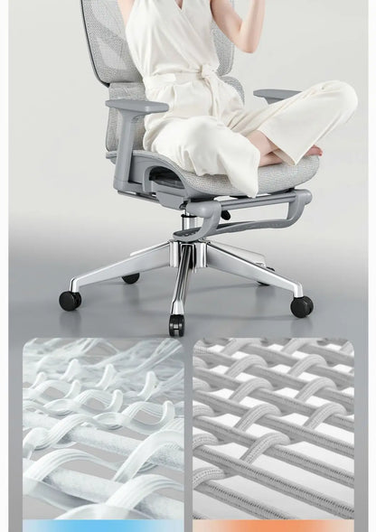Nastavitelná ergonomická kancelářská židle ze síťoviny, prodyšná počítačová židle s vysokým opěradlem, 6D bederní opěrkou a výsuvnou podnožkou