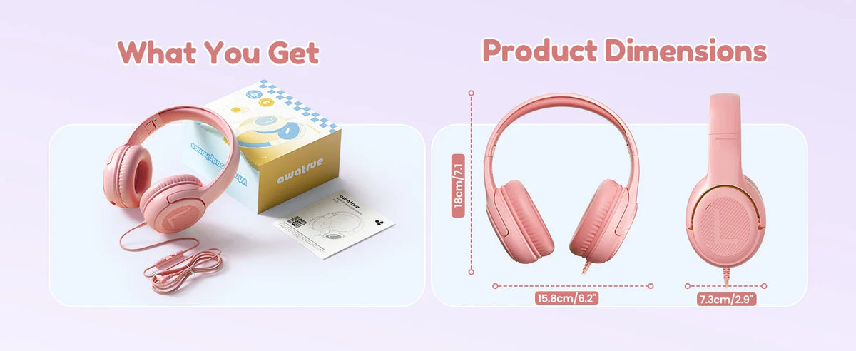 Awatrue Kids Headphones with Microphone, Safe Volume Limited Wired Kids Headphones for School, Toddler & Children, Comfortable Stereo Headset for Learning, Travel & Gaming