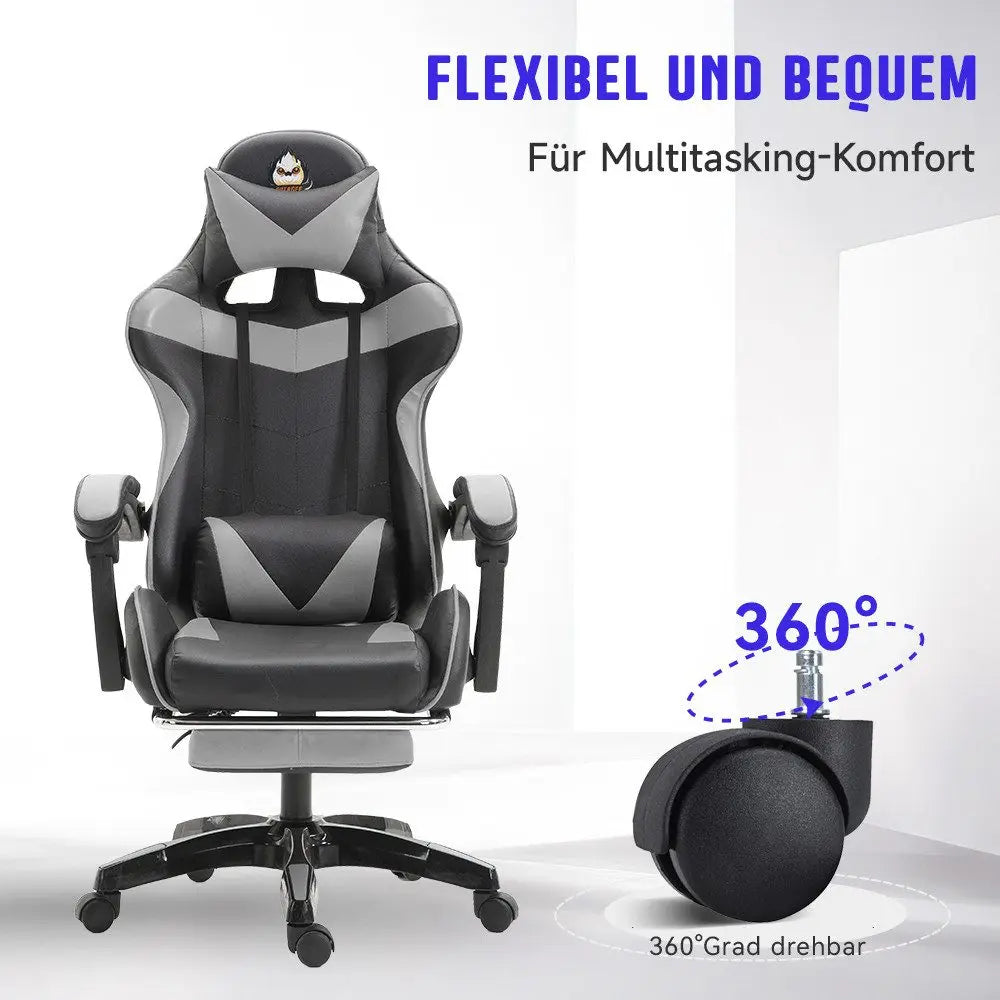 Ergonomic Gaming Chair with Lumbar Support, PU Leather Office Chair, Adjustable Height Computer Chair with Headrest, 360° Swivel