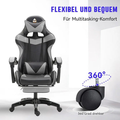Ergonomic Gaming Chair with Lumbar Support, PU Leather Office Chair, Adjustable Height Computer Chair with Headrest, 360° Swivel