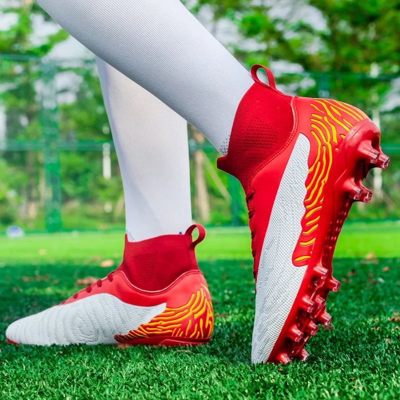 Black Men Soccer Shoes AG/FG Cleats Training Football Boots For Men High Ankle Sport Shoes Kids Adults Sneakers 35-45