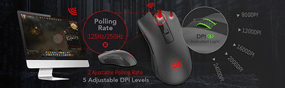Redragon M652 Wireless Gaming Mouse, 2.4GHz Optical Wireless Mouse with USB Receiver, 5 Adjustable DPI Levels, Ergonomic Wireless Mouse for Gaming & Office