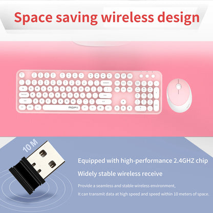 MOFii Black Retro Round Keycaps Wireless Keyboard & Mouse Combo, 2.4G Quiet Office Set, US QWERTY Layout