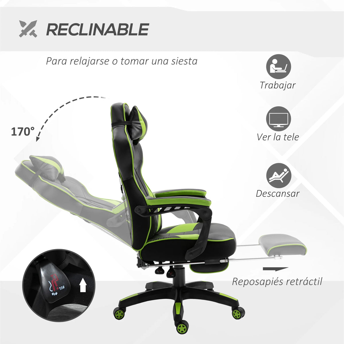 Vinsetto Ergonomic Racing Gaming Chair Reclining Office Chair with Footrest, Adjustable High Back PU Leather Computer Chair for Home & Office