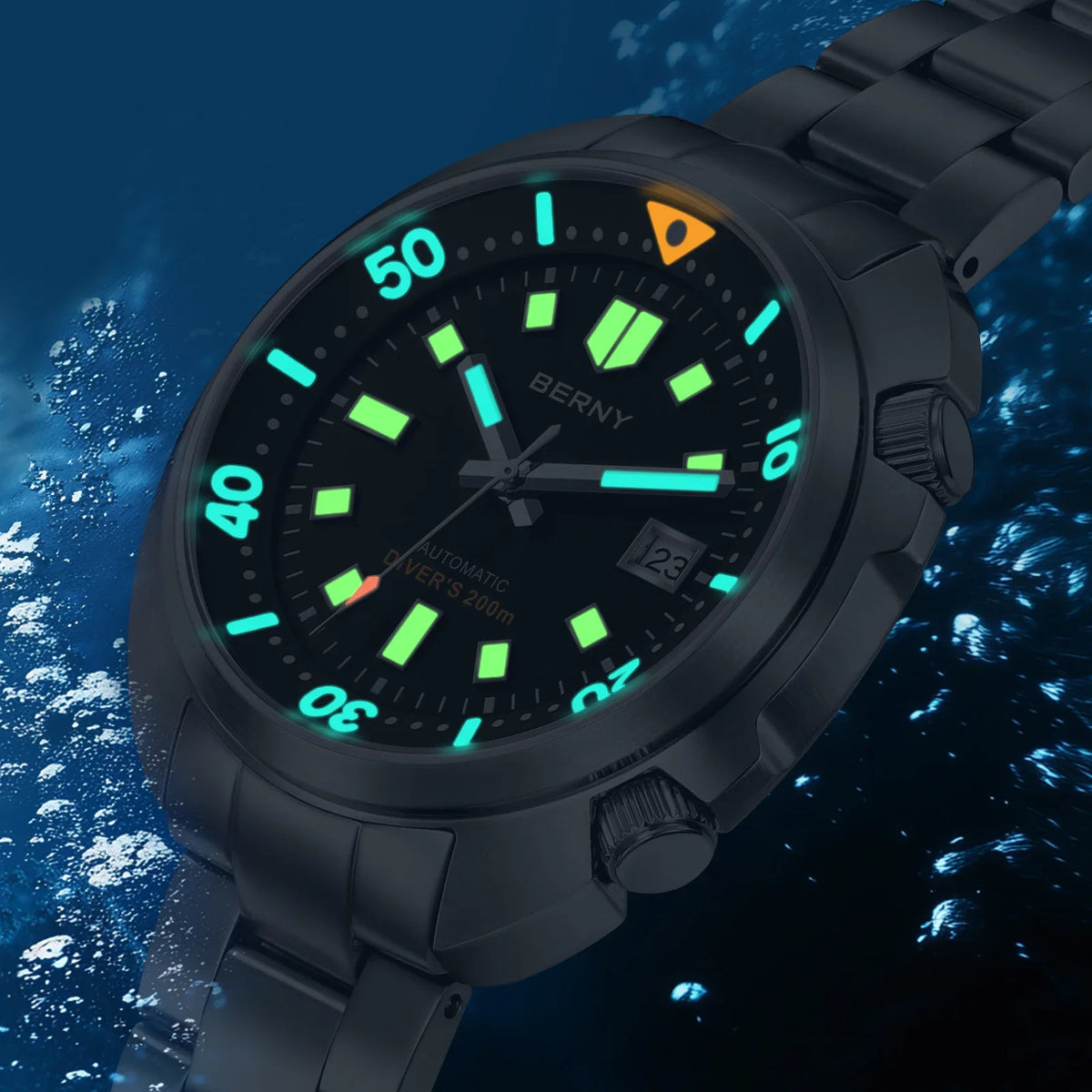 BERNY Automatic Dual Crown Diver Watch For Men Super Luminous Miyota 8215 Sapphire Swim Sport 20ATM Mechanical Men's Dive Watch