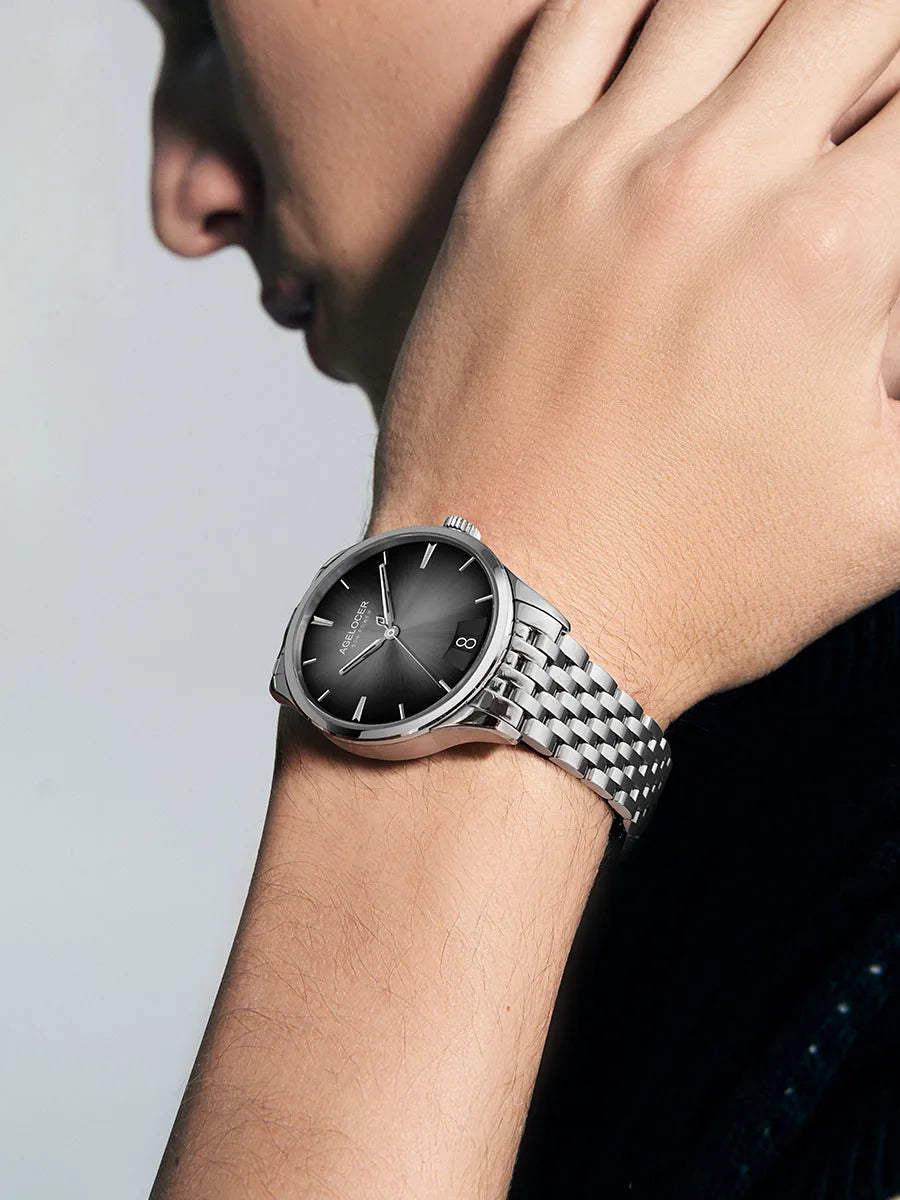 AGELOCER Original Budapest Watch Steel Strap Men's Business Dress Big Calendar Automatic Mechanical Watch Birthday Gift for Men