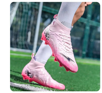 Men Women Football Boots High-top Non-Slip Soccer Sneakers Breathable Futsal Training Shoes Outdoor Grass Ankle Soccer Cleats
