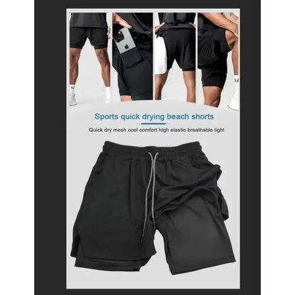 2026 Dragon Ball Men's Double-layer Shorts Goku Black Summer Japanese Anime Fake Two-piece Sports Fitness Quick-drying Shorts