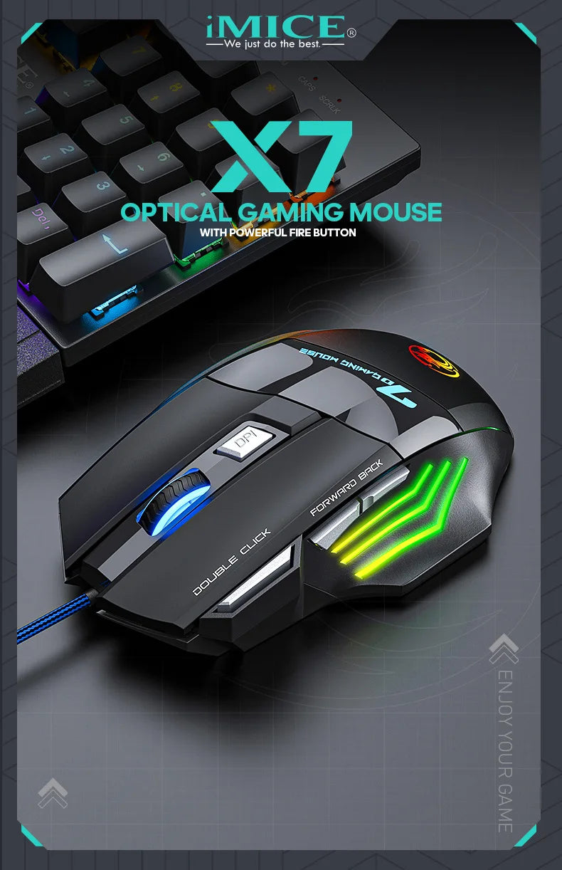 Mouse da gaming cablato USB a 4 tasti Generation, mouse da gaming ergonomico 2400DPI con retroilluminazione RGB e sensore ottico ad alta precisione