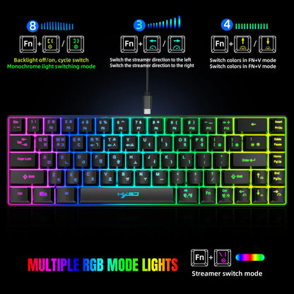 Tastiera gaming 68 tasti USB cablata portatile con retroilluminazione RGB 20, layout coreano, per laptop e computer Windows