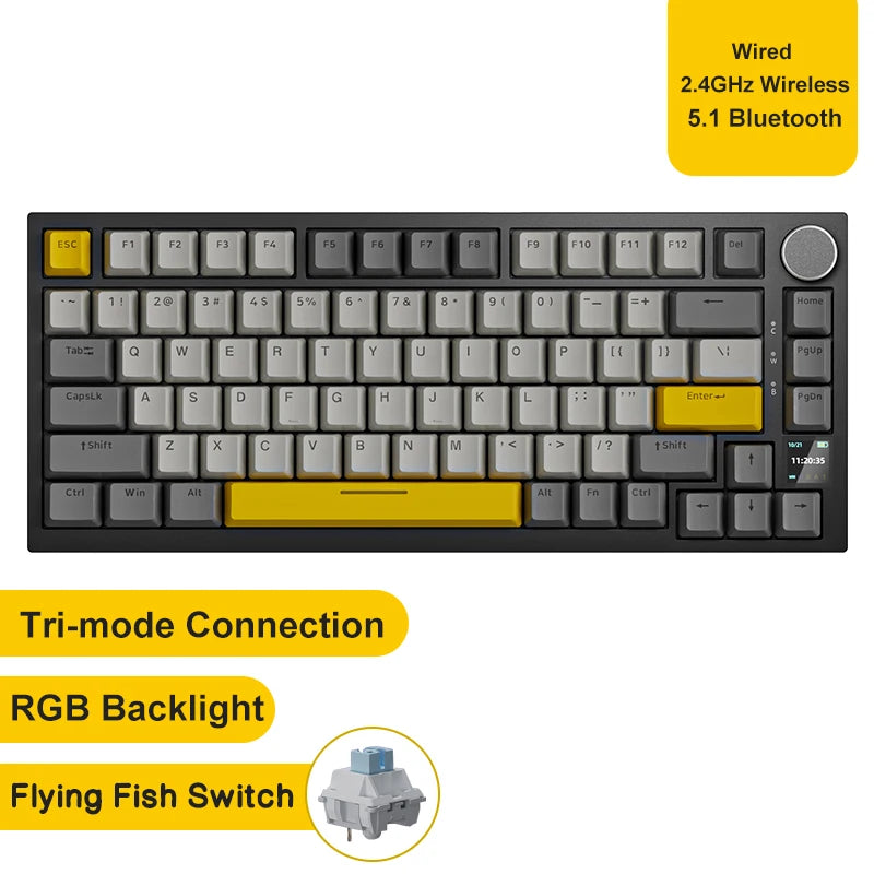 Ajazz AK820/AK820Pro mechanische Gaming-Tastatur Bluetooth 5.1/Wireless/USB-C-kabelgebunden, individuell anpassbare Tastatur mit Drehknopf, Hot-Swapping und Gasket-Mount