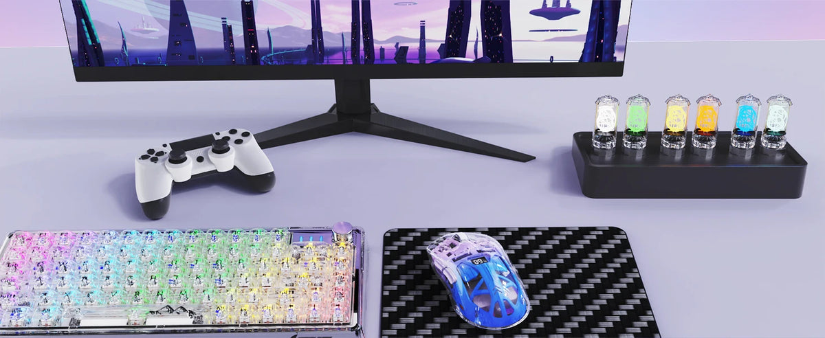 Brezžična gaming miška A2 Transparent, BT 5.0/2.4G za PC, polnilna RGB miška z digitalnim zaslonom, PixArt 3212, 5 nastavljivih DPI