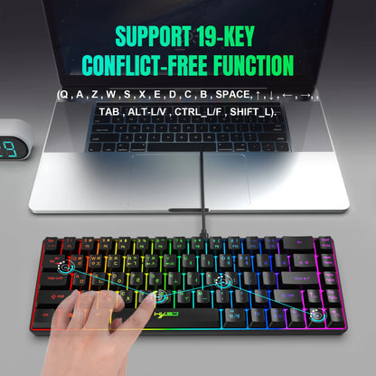Tastiera gaming 68 tasti USB cablata portatile con retroilluminazione RGB 20, layout coreano, per laptop e computer Windows