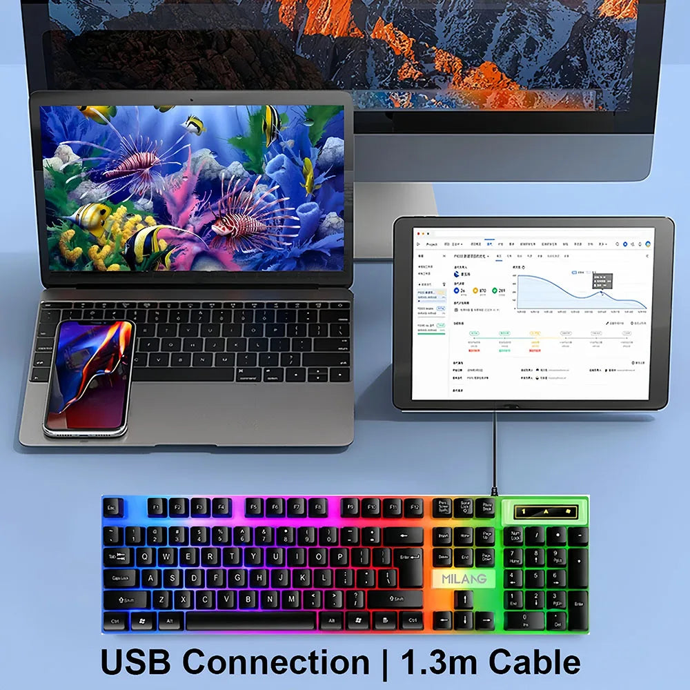 KEBIDUMEI USB Wired Keyboard RGB Backlit Gaming Keyboard 104 Keys Standard Keyboard Membrane Keyboard For PC Laptop Windows IOS