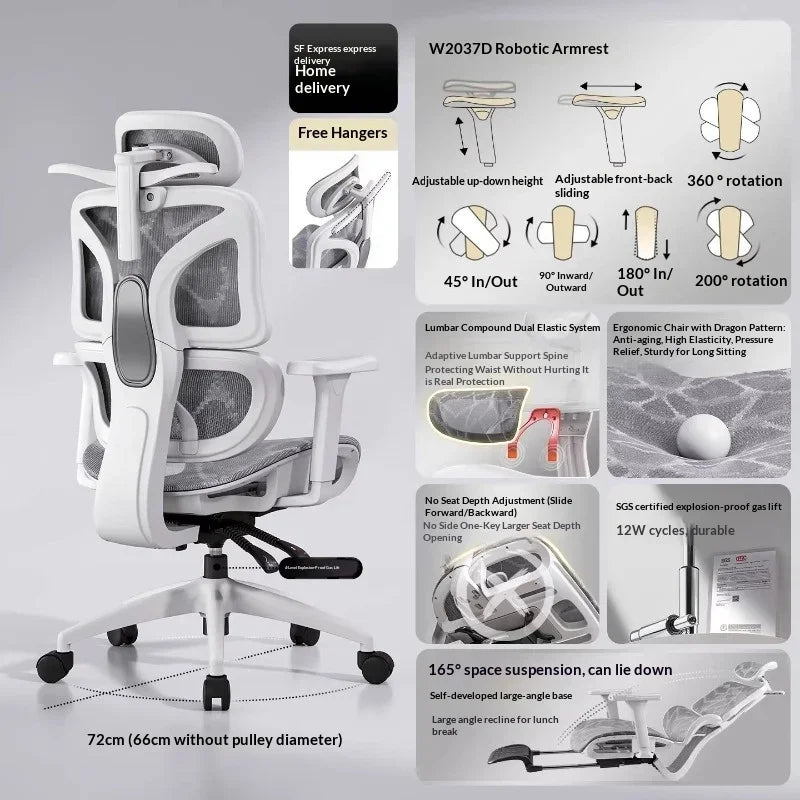 Ergonomska uredska stolica od mrežastog materijala s podesivom lumbalnom potporom, okretnim i nagibnim mehanizmom, naslonom za glavu i kotačićima za kućni ured, ured i gaming
