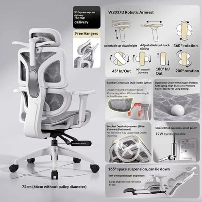 Ergonomska uredska stolica od mrežastog materijala s podesivom lumbalnom potporom, okretnim i nagibnim mehanizmom, naslonom za glavu i kotačićima za kućni ured, ured i gaming