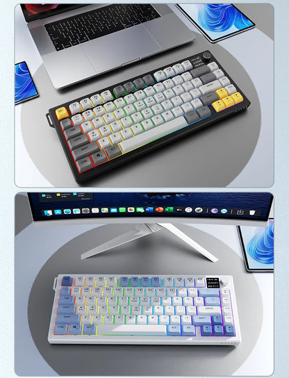 AJAZZ AF82 Low-Profile Electrostatic Keyboard Tri-Mode Wireless 75% Mechanical Gaming Keyboard with Display Screen, Hot-Swappable, 4000mAh Battery