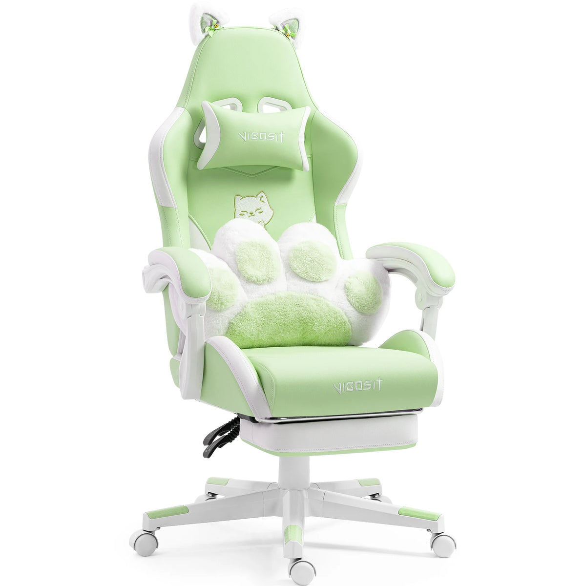 VIGOSIT Gaming Chair with Cute Cat Ears, Ergonomic Computer Gaming Chair for Girls, Kawaii Pillow, Lumbar Support, Adjustable Reclining Gamer Chair