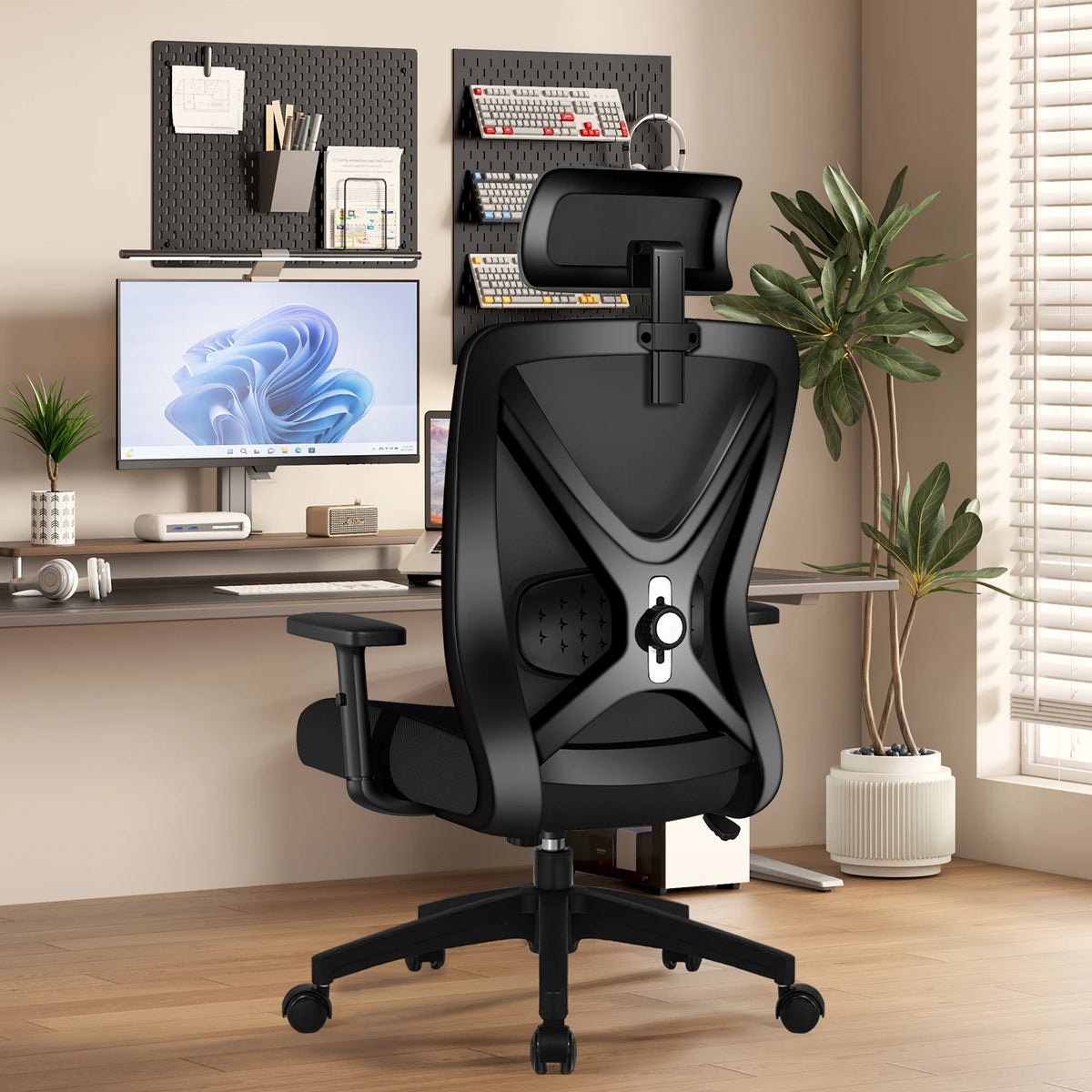AUTHMIC Ergonomic Office Chair with 5D Lumbar Support, Mesh Back, Adjustable Headrest, Armrests & Reclining Desk Chair
